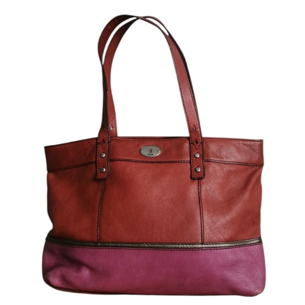 Fossil Emma East-West Leather Colorblock Tote – Red & Fuchsia